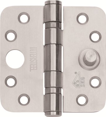 Kogellagerscharnier 89 x 89 mm met ronde hoek RVS geborsteld met dievenklauw SKG 3 sterren incl. Schroeven