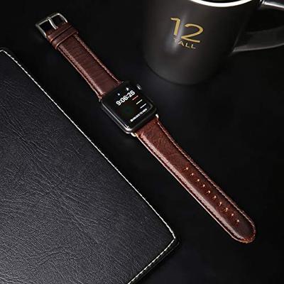 By Qubix - Retro leren bandje - Donkerbruin - Compatible met Apple Watch 44mm / 45mm / 46mm / 49mm - Compatible Apple watch bandjes
