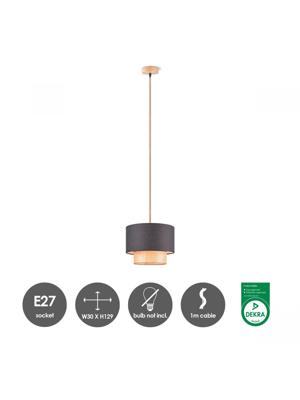 Light depot - hanglamp cane weave - linnen / zwart - Outlet