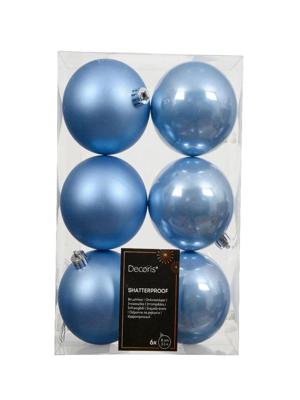 Kerstbal kunststof d8 cm sky blauw 6 st Decoris - Decoris