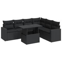 7-delige Loungeset met kussens poly rattan zwart - thumbnail