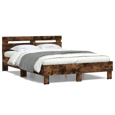Bedframe met hoofdeinde bewerkt hout gerookt eiken 120x190 cm - thumbnail