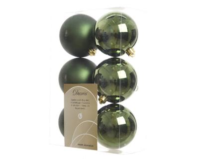 6 Kerstballen plastic glans-mat diameter 8cm Dennen groen KSD - Ksd