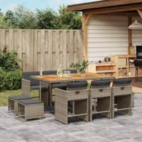 11-delige Tuinset met kussens poly rattan grijs - thumbnail