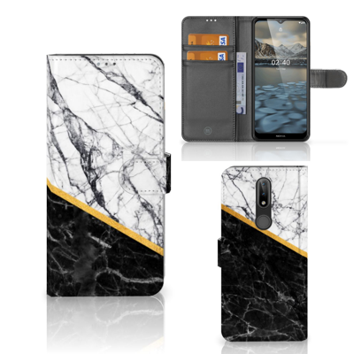 Nokia 2.4 | Bookcase | Marmer Wit Zwart - Origineel Cadeau Man