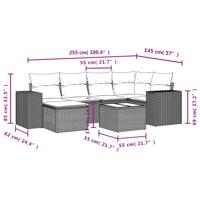 6-delige Loungeset met kussens poly rattan beige - thumbnail