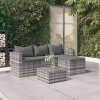 3-delige Loungeset met kussens poly rattan grijs - thumbnail