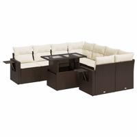 9-delige Loungeset met kussens poly rattan bruin - thumbnail