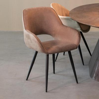 LABEL51 Eetkamerstoel Fer - Taupe - Micro Suede - Black Frame