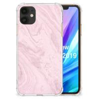 Apple iPhone 11 Anti-Shock Hoesje Marble Pink - Origineel Cadeau Vriendin - thumbnail