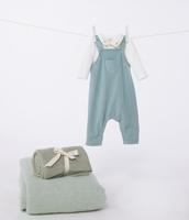 Geboorteset met tuinbroek en geborduurde body voor baby's PETIT BATEAU saliegroen - thumbnail
