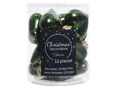 12 Glazen hartjes 40 mm dennen groen - Decoris