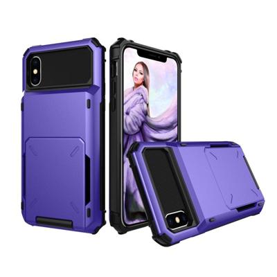 Schokbestendig TPU + PC beschermende case voor iPhone X/XS met kaartsleuf (paars)