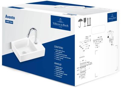 Villeroy & Boch Avento fonteinset - 36x22x11cm - kraangat rechts - chromen fonteinkraan - glans wit 4300s101