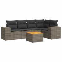 6-delige Loungeset met kussens poly rattan grijs - thumbnail