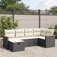 6-delige Loungeset met kussens poly rattan zwart - thumbnail