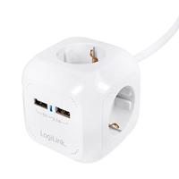 LogiLink LPS227 4+2 (4x veiligheidscontact CEE 7/3, 2x USB) Power Cube multifunctionele stekkerdoos met kinderbeveiliging wit - thumbnail
