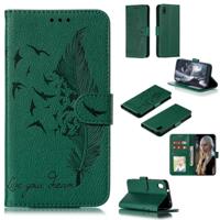 Feather patroon Litchi textuur horizontale Flip lederen draagtas met portemonnee & houder & kaartsleuven voor Xiaomi Redmi 7A (groen) - thumbnail