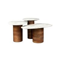Dutchbone Organische Bijzettafel 'Suki' Marmer en mangohout, Set van 3 stuks - thumbnail