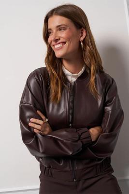 Studio Anneloes Mayte Faux Leather Bomber Jackets 8700 Espresso