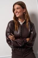 Studio Anneloes Mayte Faux Leather Bomber Jackets 8700 Espresso - thumbnail