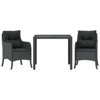 3-delige Tuinset met kussens poly rattan zwart - thumbnail