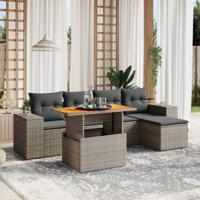 6-delige Loungeset met kussens poly rattan grijs - thumbnail