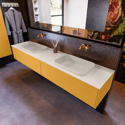 Badkamermeubelset Mondiaz Erin 200 cm met 2 Lades met RIDGE Wastafel Dubbel Linen Zonder Kraangaten Greeploos Mat Ocher