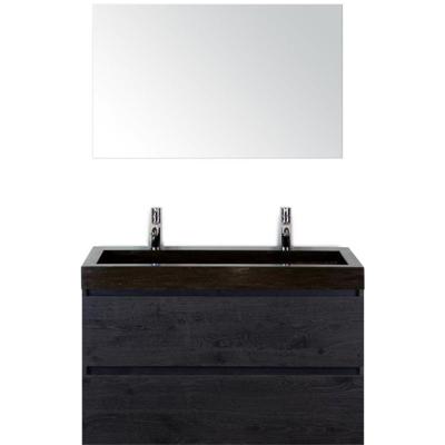 Maxx XL Badmeubelset 100 cm - Black Oak - Wastafel Lucca 2 Kraangaten met Spiegel