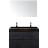 Maxx XL Badmeubelset 100 cm - Black Oak - Wastafel Lucca 2 Kraangaten met Spiegel - thumbnail