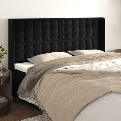 Hoofdbord met randen 183x16x118/128 cm fluweel zwart