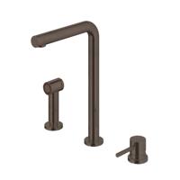 Hotbath Fellow keukenmengkraan driegats met draaibare uitloop en uitneembare handdouche verouderd messing FKM19AB - thumbnail