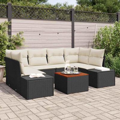 Tuinbankenset met kussen 7 pcs Zwart poly rattan