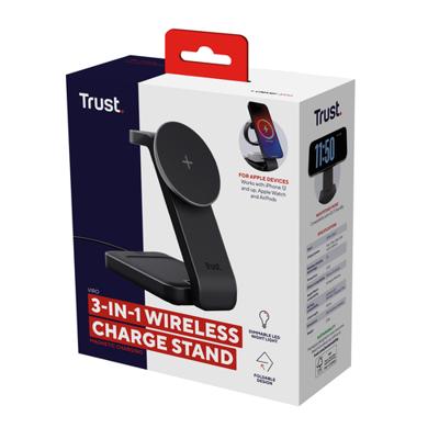 Trust Viro 3-in-1 Wireless Magnetic Charge Stand Oplader Zwart
