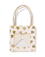 HEMA Cadeautasje met venster 10x11x11cm wit hartjes goud - thumbnail