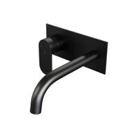 Inbouw wastafelmengkraan model C2 mat zwart met gebogen uitloop en afdekplaat - thumbnail