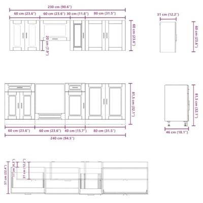 8-delige Keukenkastenset Porto bewerkt hout wit