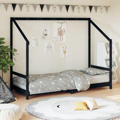 Kinderbedframe 80x200 cm massief grenenhout zwart Kinderbedframe 80x200 cm massief grenenhout zwart