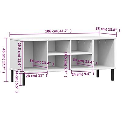 VidaXL Schoenenrek met metalen poten oslo 106x35x45 cm grenenhout wit VidaXL Schoenenrek met metalen poten oslo 106x35x45 cm grenenhout wit