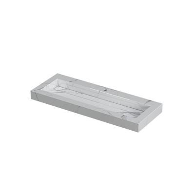 INK Pitch Wastafel Keramische Slab Centraal met Drain en Front en Side Skirts 1 Kraangat - 1200x450x90 mm - Statuario Glans