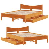 Bedframe met lades massief grenenhout wasbruin 120x200 cm - thumbnail