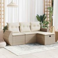 4-delige Loungeset met kussens poly rattan beige - thumbnail