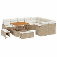 Tuinbankenset met kussen 12 pcs Beige poly rattan - thumbnail
