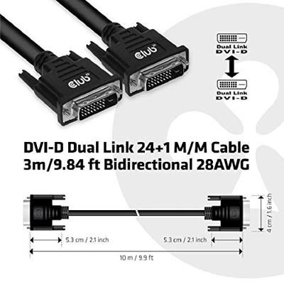 club3D CAC-1223 DVI-kabel DVI Aansluitkabel DVI-D 24+1-polige stekker 3.00 m Zwart