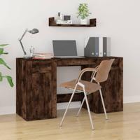 Bureau met kast bewerkt hout gerookt eikenkleurig - thumbnail