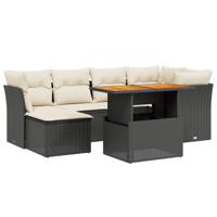 7-delige Loungeset met kussens poly rattan zwart - thumbnail
