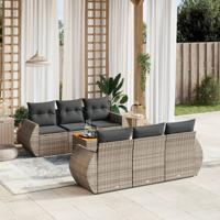7-delige Loungeset met kussens poly rattan grijs - thumbnail