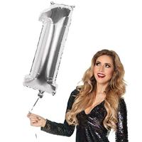 Zilveren Folieballon Cijfer 1 - 86 cm - thumbnail