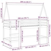 Halfhoogslaper met ladder en bedhuis grenenhout 80x200 cm - thumbnail