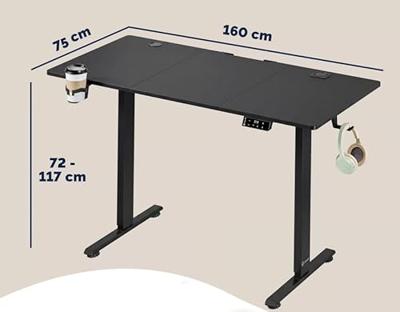 Zit sta bureau Zwart 160x75x72-117cm